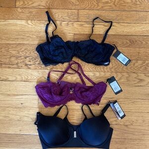 3 styles of Montelle Intimates Bras (size 32D) and 1 black garter